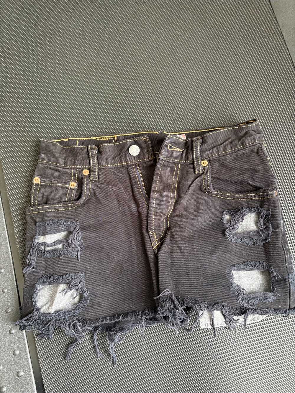 Levi's Black Distressed Ripped Jean Shorts